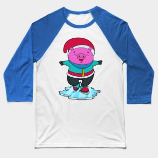 Pig at Ice skating with Ice skates & Hat Baseball T-Shirt